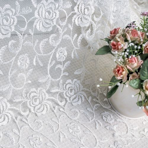 布碼蕾絲-網狀蕾絲法式浪漫婚禮玫瑰花邊-寬約145公分(白／米白)
