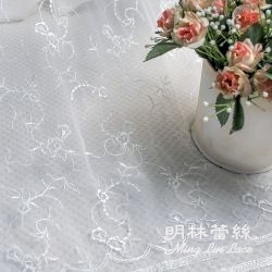 布碼蕾絲-網狀蕾絲法式浪漫婚禮花草花邊-寬約150公分(白／米白)