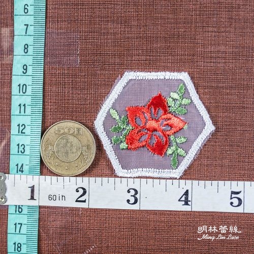 花朵蕾絲-歐式古典六角紅花造型花片-長約6公分-單朵