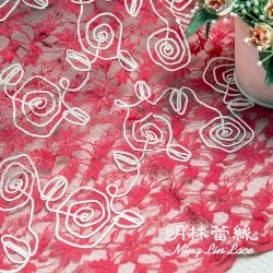布碼蕾絲-拉雪兒蕾絲法式浪漫歐系葉子線繞花朵花邊-寬約160公分(粉紅)