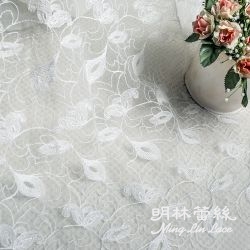 布碼蕾絲-法式浪漫華麗花朵圖騰花邊-寬約150公分(白／米白)