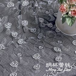 布碼蕾絲-網狀蕾絲法式浪漫華麗玫瑰花邊-寬約150公分(黑白)