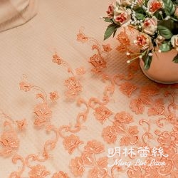 布碼蕾絲-網狀蕾絲法式浪漫華麗花朵圖騰花邊-寬約140公分(橘色系)