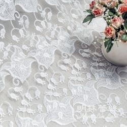 布碼蕾絲-網狀蕾絲法式浪漫自然花朵花邊-寬約140公分(白／米白)