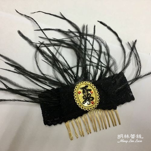 【明林蕾絲-小天馬】羽毛_蕾絲_髮簪MIT台灣製精品