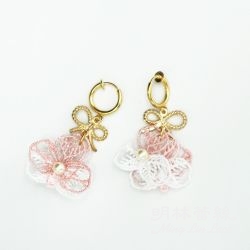 [Minglin Lace-Little Tianma] Flower_Pearl_Bow Knot_Earrings MIT Taiwan-made boutique