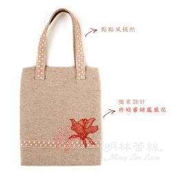 【明林蕾絲-小天馬】鳳凰花帆布手提袋肩背手提兩用托特包（咖啡米色）-台灣製