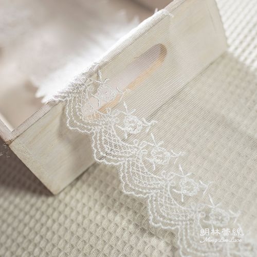 網蕾絲花邊條碼-法式浪漫婚禮白色花朵滾波浪花邊-寬約9公分