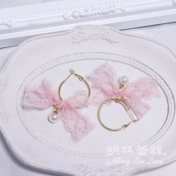 【小天馬-DIY飾品禮盒】法式蕾絲蝴蝶結珍珠耳環（三色可選）