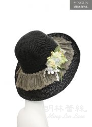 【明林蕾絲-小天馬】R300拉菲草蝴蝶帽-黑
