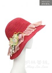 【明林蕾絲-小天馬】R300拉菲草蝴蝶帽-粉紅