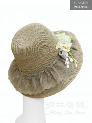 【明林蕾絲-小天馬】R300拉菲草蝴蝶帽-灰